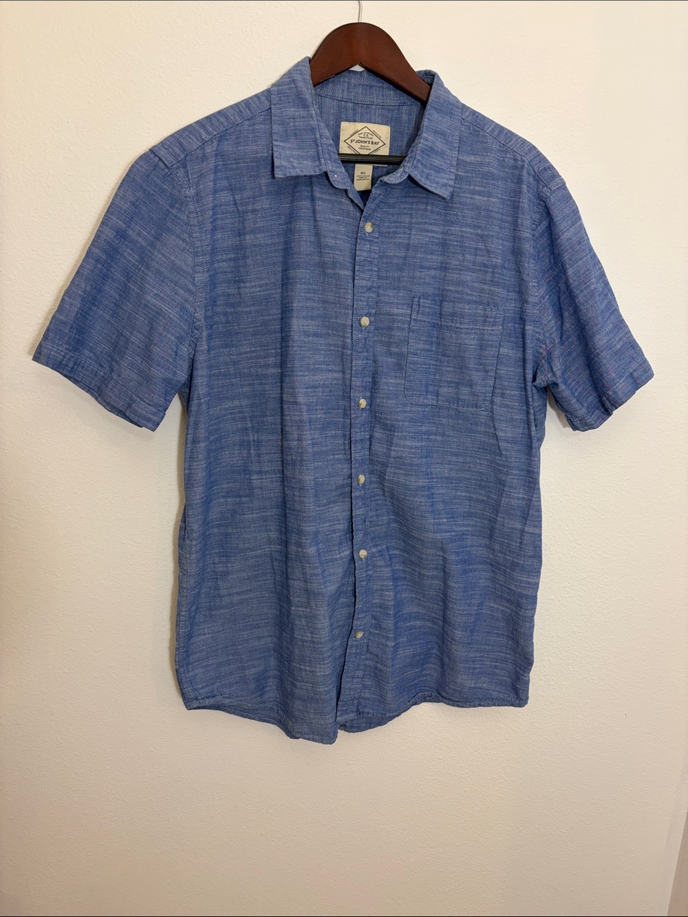 St. John's Bay Blue Short Sleeve Button Down Cotton Classic Fit Shirt